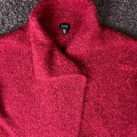 Eileen Fisher Sweater Bruco Alpaca Wool Silk Womens Small Red Lightweight Jacket - Picture 2 of 10